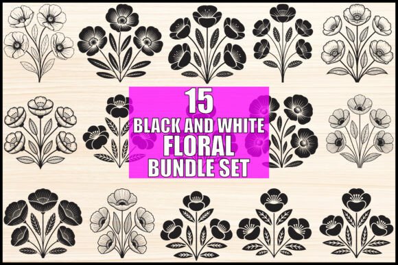 Download Black and White Floral Bundle Set - Floral bundle Collection