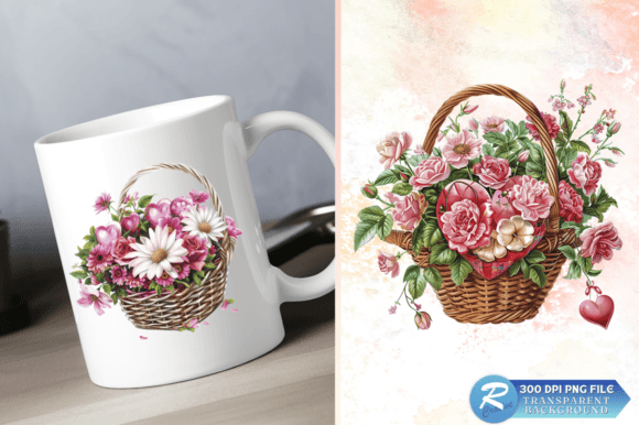 Download Valentine Floral Heart Basket Clipart - Premium Bundle