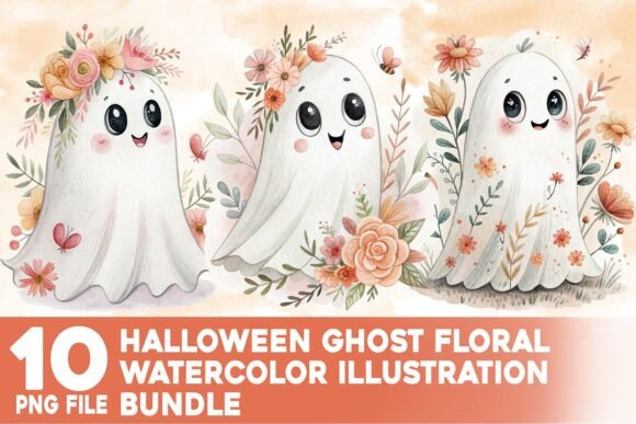 Download Halloween Ghost Floral Watercolor Bundle - Floral watercolor bundle Collection