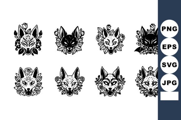 Download Fox Mask Vector with Floral Decorations - Floral decor Collection