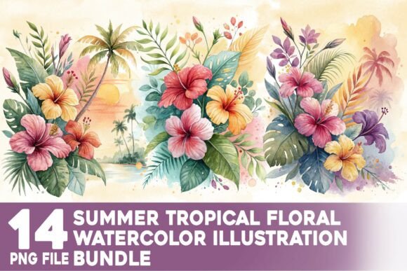 Download Summer Tropical Floral Watercolor Bundle - Floral watercolor bundle Collection