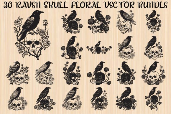Download Gothic Raven Skull Floral Bundle - Floral bundle Collection