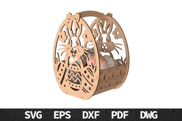 Download Cute Bunny Easter Basket SVG Laser Cut - Easter basket Collection