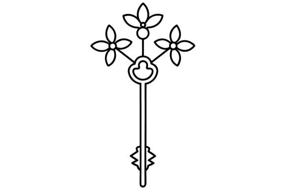 Download Line Art Key with Floral Decorations - Floral decor Collection