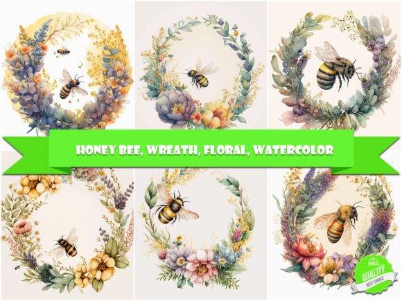 Download Honey Bee, Wreath, Floral, Watercolor - Premium Resources