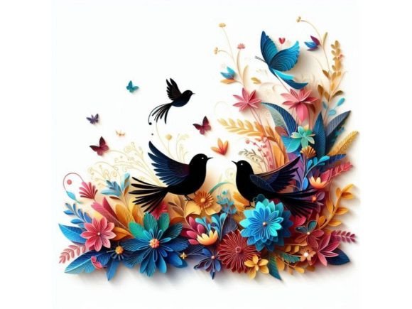 Download Birds with Bright 3D Floral Decorations - Floral decor Collection