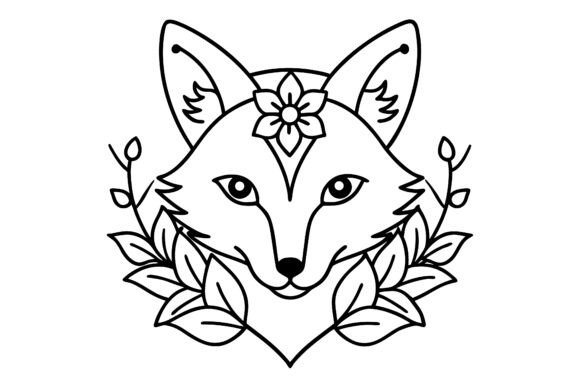 Download Minimal Fox Face with Floral Decorations - Floral decor Collection