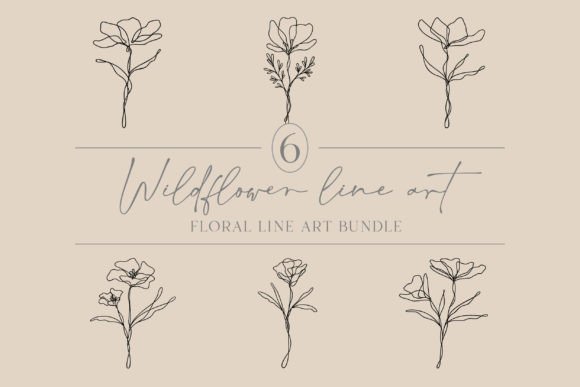 Download Flower Line Art | Floral Bundle of 6 - Floral bundle Collection