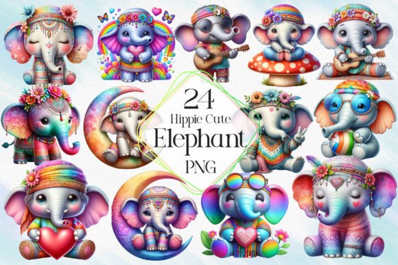 Download Hippie Cute Elephant Sublimation Clipart - Cute elephant Collection