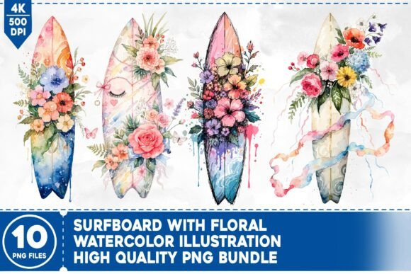 Download Surfboard with Floral Watercolor Bundle - Floral watercolor bundle Collection